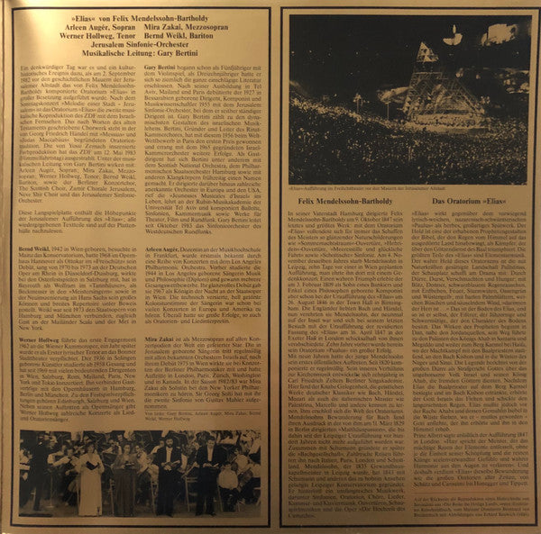 Ludwig van Beethoven, Daniel Barenboim, Junge Deutsche Philharmonie, Lorin Maazel, Felix Mendelssohn-Bartholdy, Arleen Auger, Mira Zakai, Werner Hollweg, Bernd Weikl, Jerusalem Sinfonie Orchester, Gary Bertini : Festkonzert: Felix Mendelssohn-Bartholdy Elias / Ludwig van Beethoven 3. Klavierkonzert C-moll (2xLP)