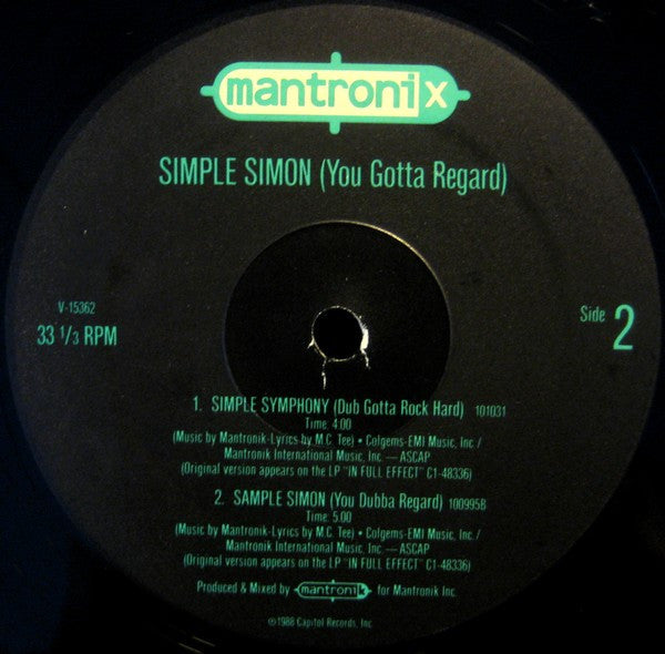 Mantronix : Simple Simon (You Gotta Regard) (12", Single)