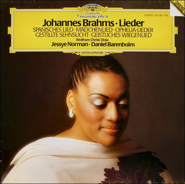 Johannes Brahms - Jessye Norman • Daniel Barenboim • Wolfram Christ : Lieder: Spanisches Lied • Mädchenlied • Ophelia-Lieder • Gestillte Sehnsucht • Geistliches Wiegenlied (LP, Album, RE)