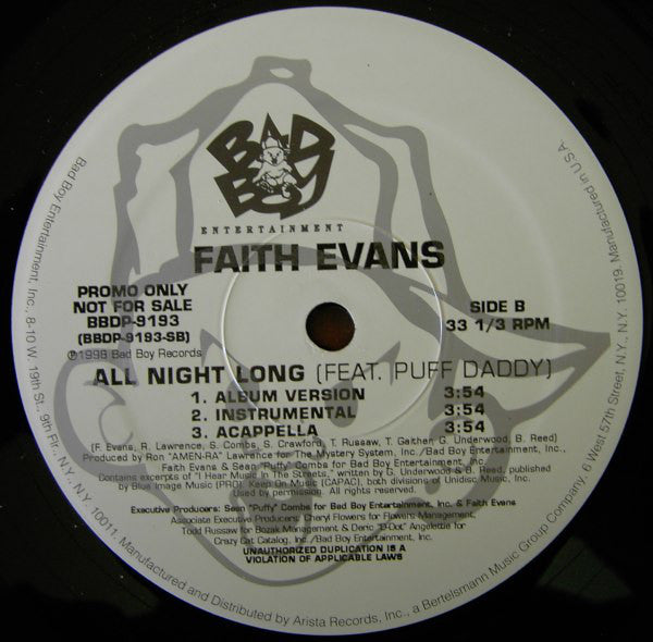 Faith Evans Feat. Puff Daddy : All Night Long (12", Promo)