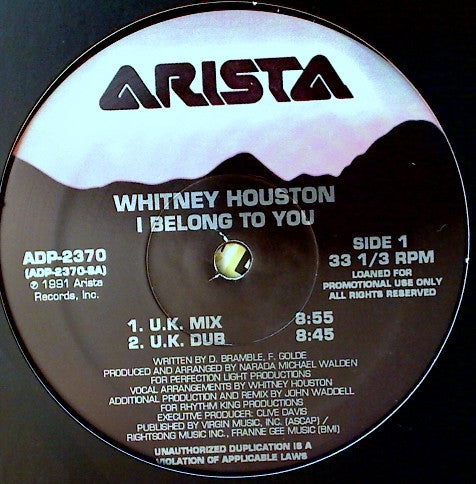 Whitney Houston : I Belong To You (12", Promo)