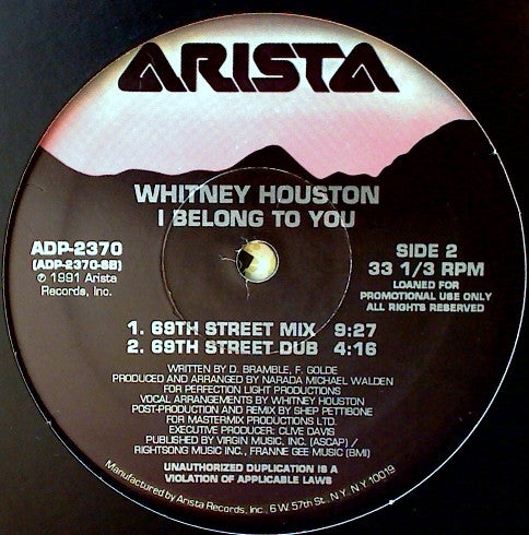 Whitney Houston : I Belong To You (12", Promo)