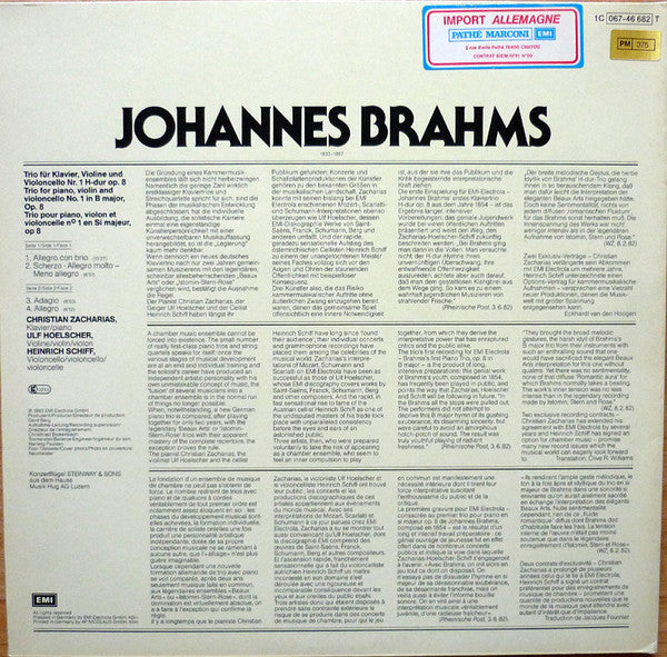 Christian Zacharias, Ulf Hoelscher, Heinrich Schiff : Brahms - Klaviertrio H-Dur Op. 8 (LP, Album, Gat)