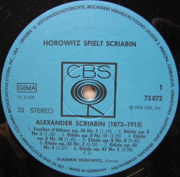 Vladimir Horowitz - Alexander Scriabine : Horowitz Spielt Scriabin (LP)