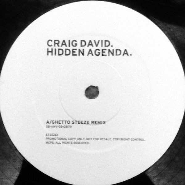 Craig David : Hidden Agenda (Ghetto Steeze Remix) (12", Promo)