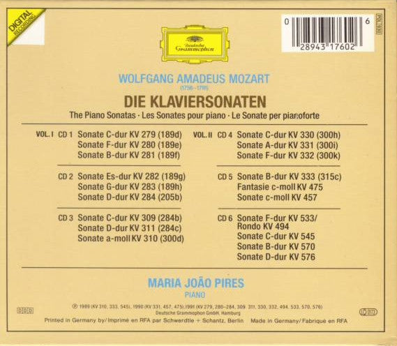 Wolfgang Amadeus Mozart, Maria-João Pires : Die Klaviersonaten = The Piano Sonatas = Les Sonates Pour Piano (Box, Comp, Sli + 6xCD, RE, PMD)