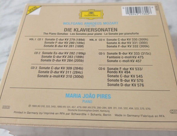 Wolfgang Amadeus Mozart, Maria-João Pires : Die Klaviersonaten = The Piano Sonatas = Les Sonates Pour Piano (Box, Comp, Sli + 6xCD, RE, PMD)