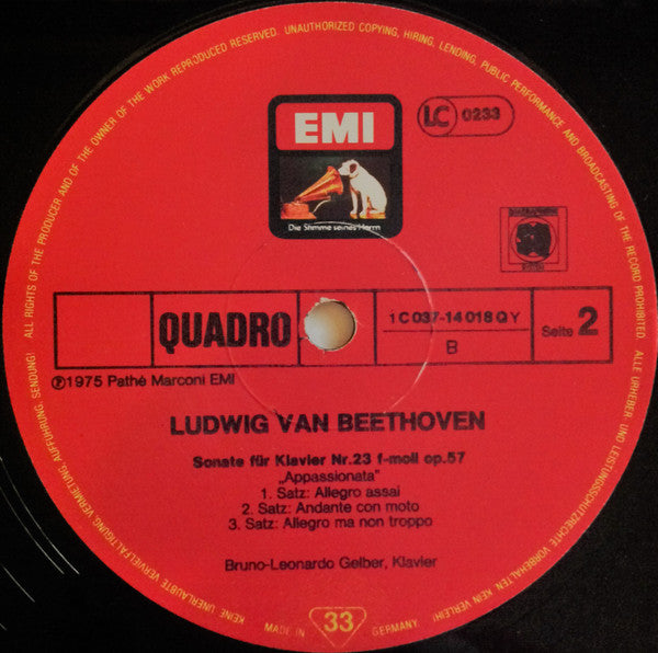 Ludwig Van Beethoven, Bruno Leonardo Gelber : Mondschein • Pathétique • Appassionata (LP, RE)