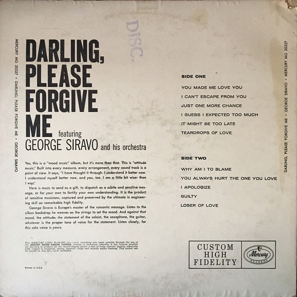 George Siravo And His Orchestra : Darling, Please Forgive Me (LP, Mono)