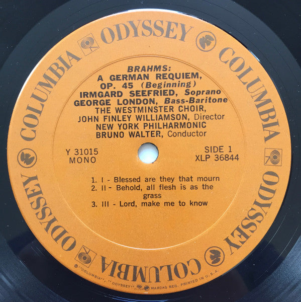 Johannes Brahms - Bruno Walter / The New York Philharmonic Orchestra, Irmgard Seefried • George London (2) • Westminster Symphonic Choir : A German Requiem (LP, Mono)