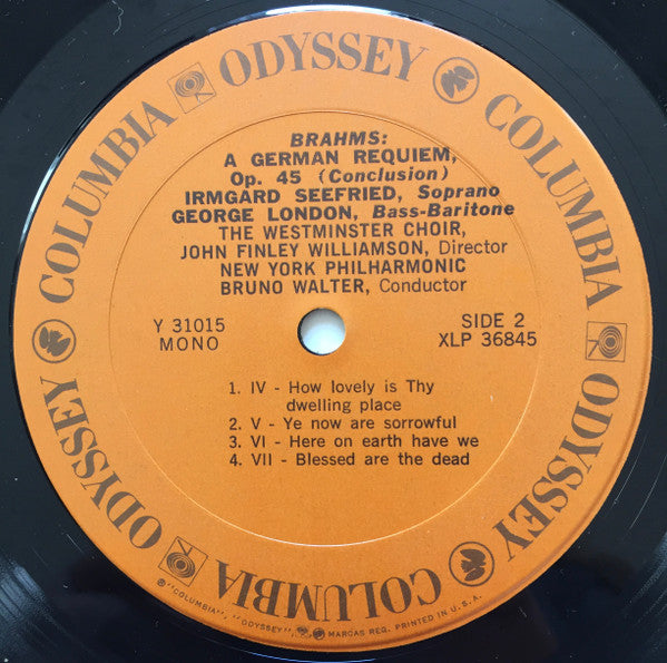 Johannes Brahms - Bruno Walter / The New York Philharmonic Orchestra, Irmgard Seefried • George London (2) • Westminster Symphonic Choir : A German Requiem (LP, Mono)