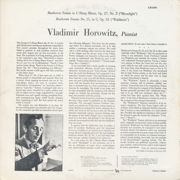 Vladimir Horowitz, Ludwig van Beethoven : Moonlight And Waldstein Sonatas (LP)