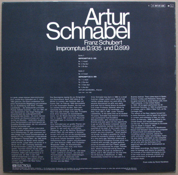 Artur Schnabel - Franz Schubert : Impromptus D.935 Und D.899 (LP, Mono)