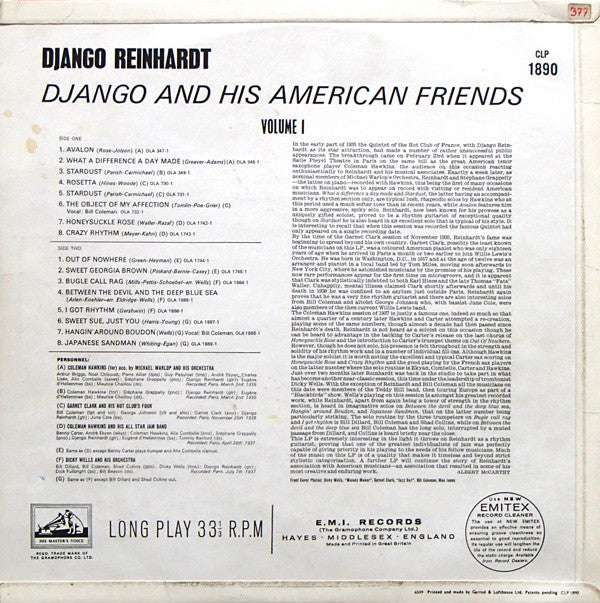 Django Reinhardt : Django And His American Friends Vol. 1 (LP, Album, Mono)