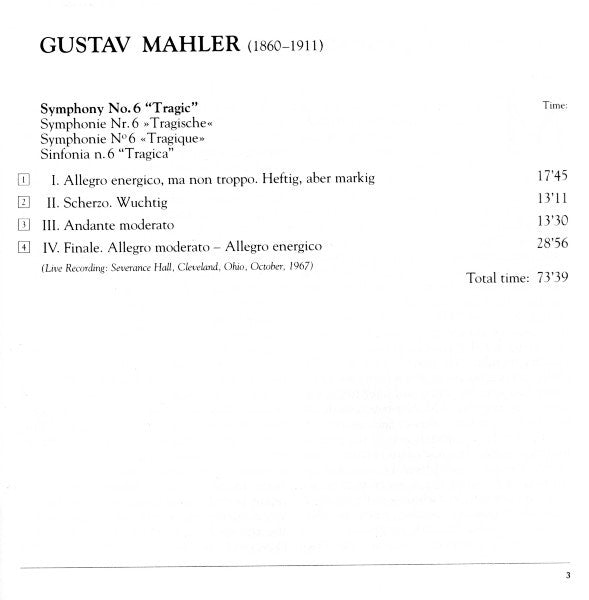 Mahler* - The Cleveland Orchestra, George Szell : Symphony No. 6 "Tragic" (CD, RE, RM)