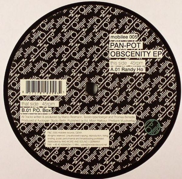 Pan-Pot : Obscenity EP (12", EP)