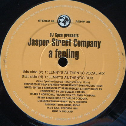 DJ Spen Presents Jasper Street Co. : A Feeling (2x12")