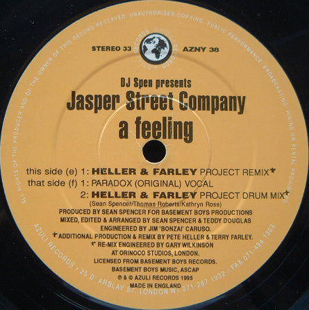 DJ Spen Presents Jasper Street Co. : A Feeling (2x12")