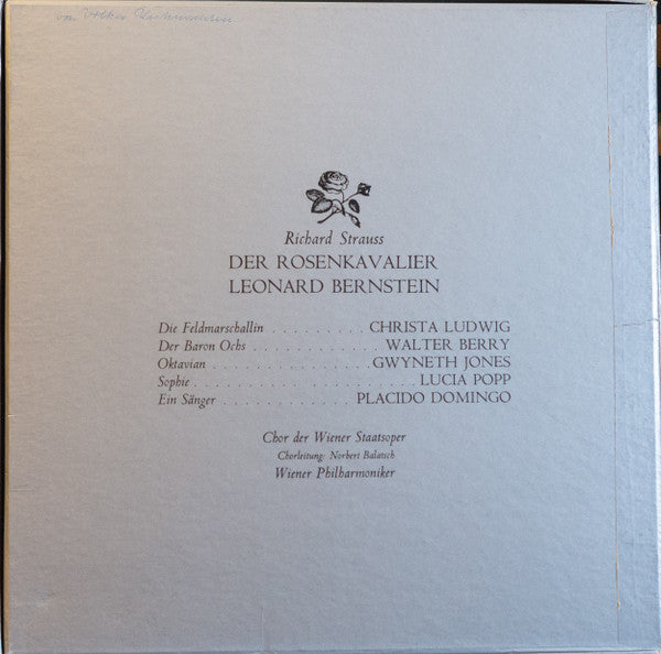 Richard Strauss - Leonard Bernstein, Wiener Philharmoniker, Christa Ludwig, Gwyneth Jones, Walter Berry, Lucia Popp, Placido Domingo : Der Rosenkavalier (4xLP, Album + Box)