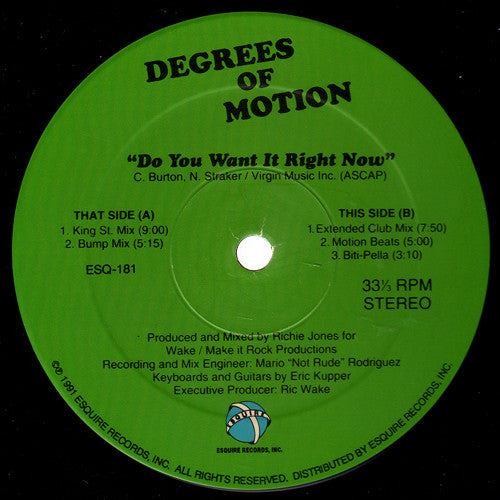 Degrees Of Motion Featuring Biti Strauchn : Do You Want It Right Now (12")