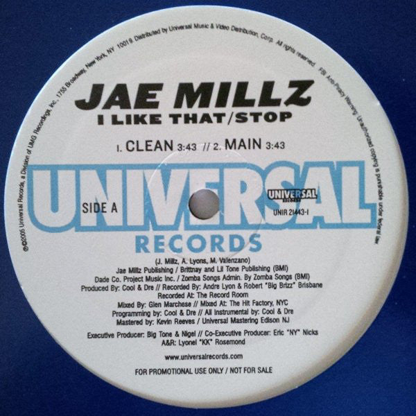 Jae Millz : I Like That / Stop (12", Promo)