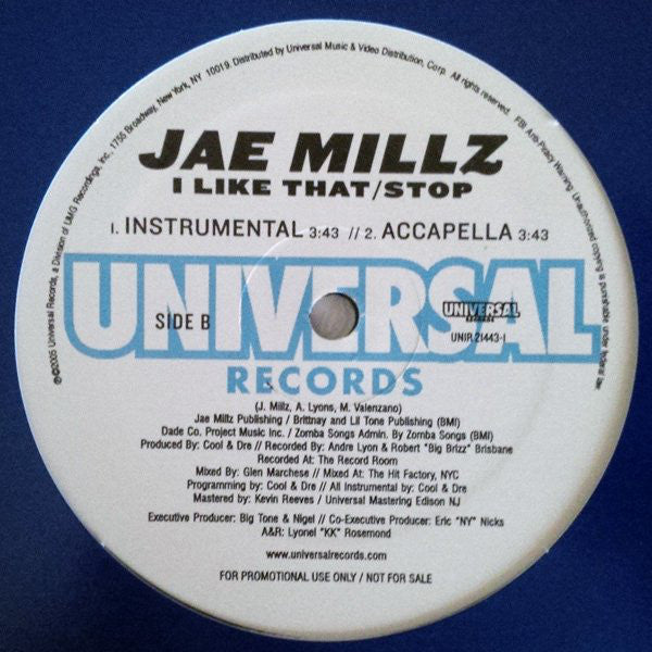 Jae Millz : I Like That / Stop (12", Promo)