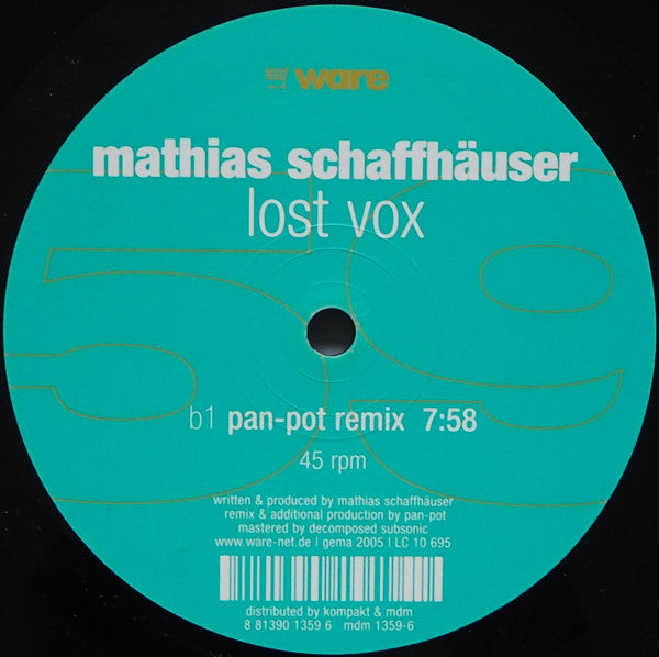 Mathias Schaffhäuser : Lost Vox (12")