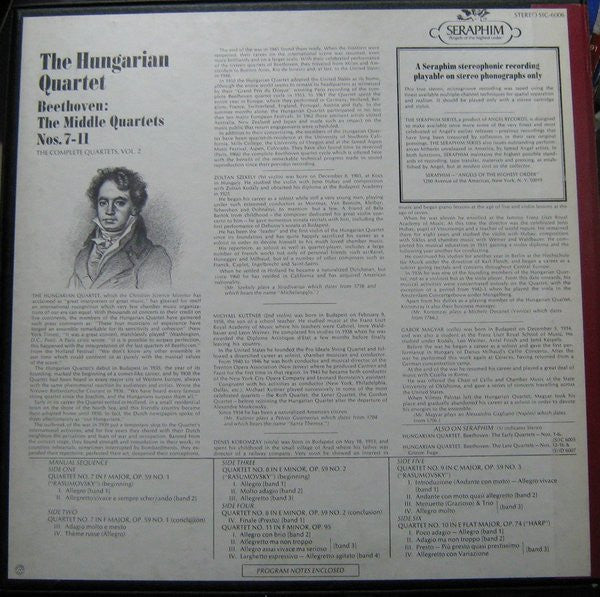 Ludwig van Beethoven, The Hungarian Quartet : The Middle Quartets Nos. 7-11, The Complete Quartets, Vol. 2 (3xLP + Box)