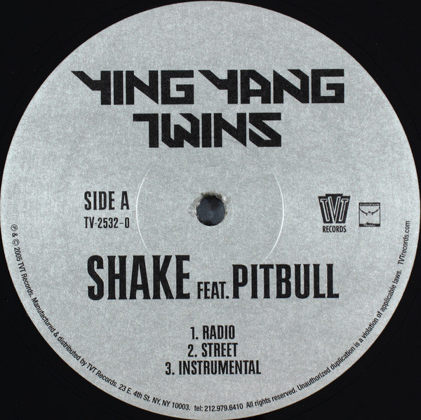 Ying Yang Twins : Shake feat. Pitbull / Shake Remix feat. Pitbull & Elephant Man (12")