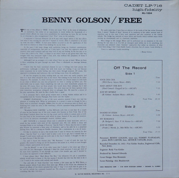 Benny Golson Quartet : Free (LP, Album, RE)