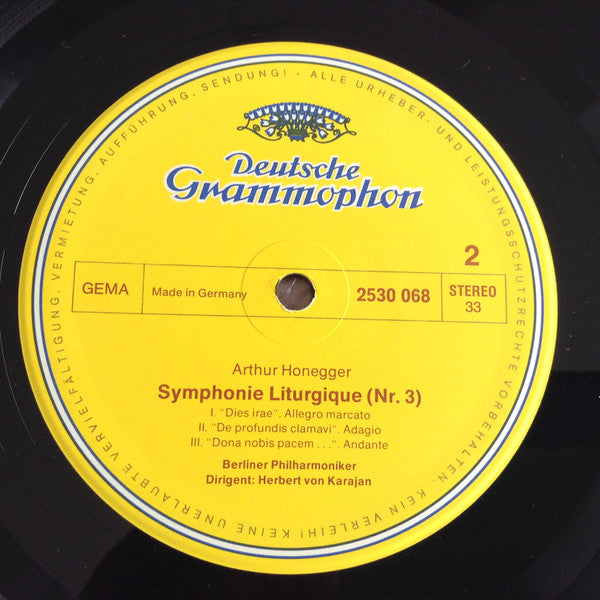 Arthur Honegger - Berliner Philharmoniker • Herbert von Karajan : Symphonie Liturgique • Symphonie Nr. 2 (LP)