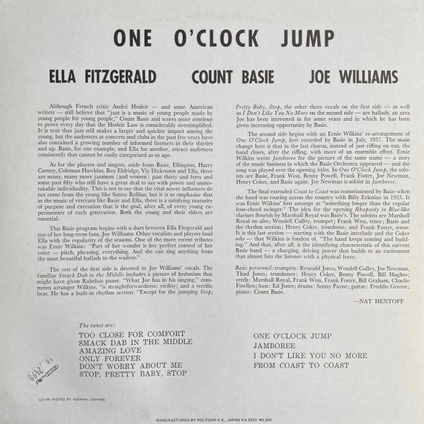 Ella Fitzgerald / Count Basie / Joe Williams : One O'Clock Jump (LP, Album, Mono, RE)