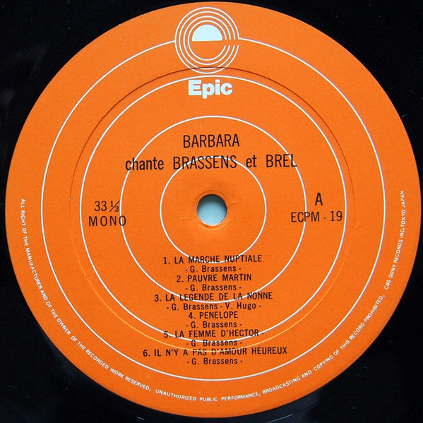 Barbara (5) : Barbara Chante Brassens Et Brel (LP, Comp, Mono, Gat)