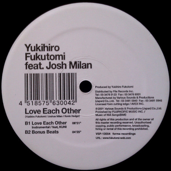 Yukihiro Fukutomi Feat. Josh Milan : Love Each Other (12")