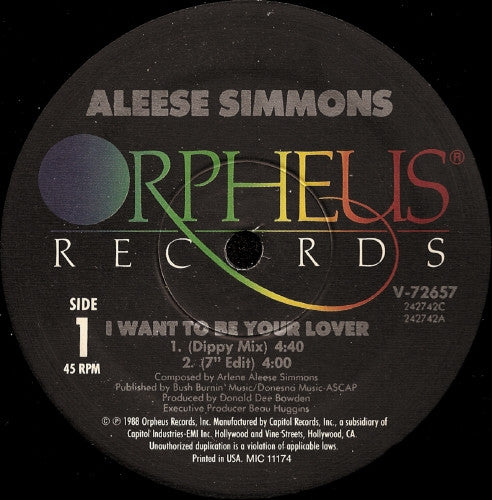 Aleese Simmons : I Want To Be Your Lover (12")