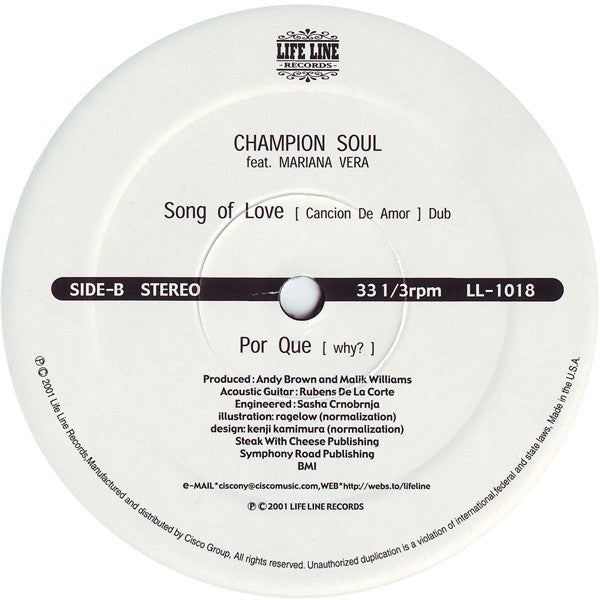 Champion Soul Ft. Mariana Vera : Song Of Love (Cancion De Amor) (12")