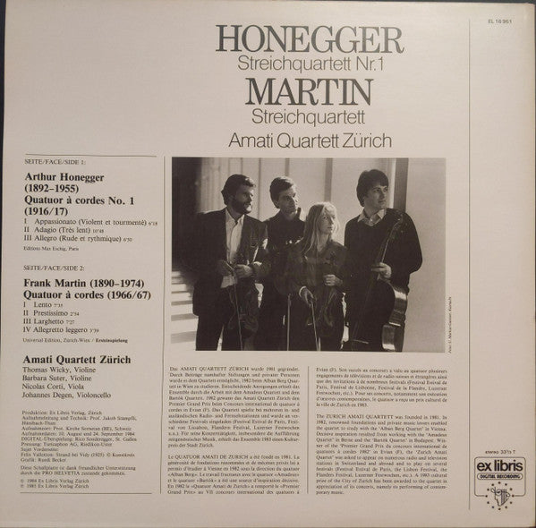 Arthur Honegger, Frank Martin (3), Amati Quartet : Streichquartet Nr. 1 / Streichquartett (LP)