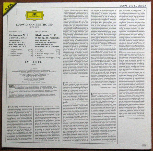 Ludwig van Beethoven, Emil Gilels : Sonaten (No. 15 »Pastorale« ∙ No. 3) (LP)