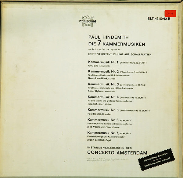 Paul Hindemith : Die 7 Kammermusiken - Die sogenannten Brandenburgischen (3xLP, Box)