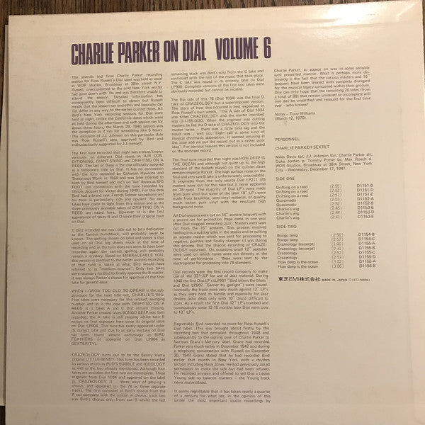 Charlie Parker = Charlie Parker : Charlie Parker On Dial (Volume 6) = チャーリー・パーカー・オン・ダイアル Vol.6 (LP, Comp, Mono, RE)