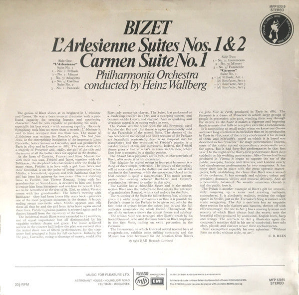 Georges Bizet : L'Arlesienne Suite, Carmen Suite (LP)