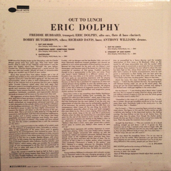 Eric Dolphy : Out To Lunch! (LP, Album, RE)