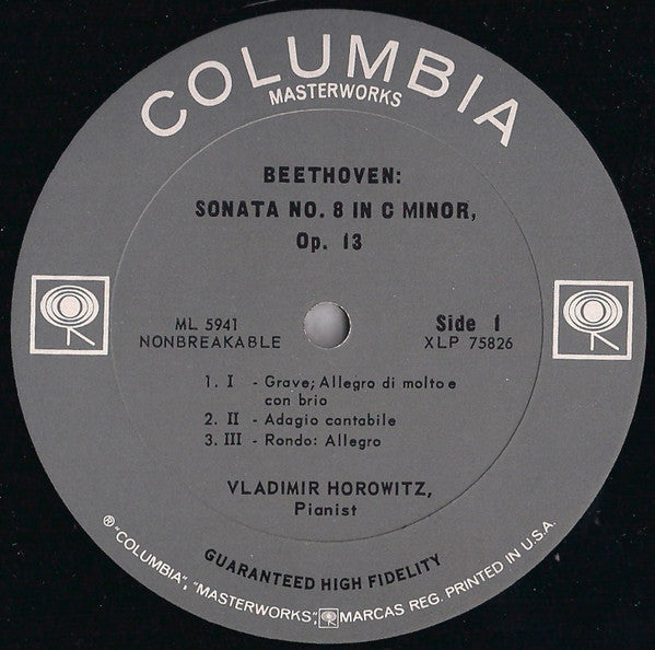 Vladimir Horowitz, Ludwig van Beethoven, Claude Debussy, Frédéric Chopin : In His First Recordings Of: Beethoven: "Pathétique" Sonata; Debussy: Three Preludes; Chopin: Two Etudes; Chopin: Scherzo No. 1 In B Minor (LP, Mono)