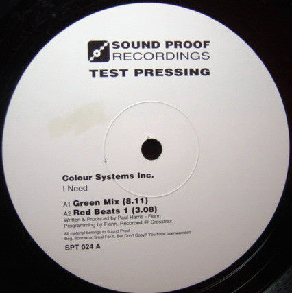 Colour System Inc : I Need (12", TP)