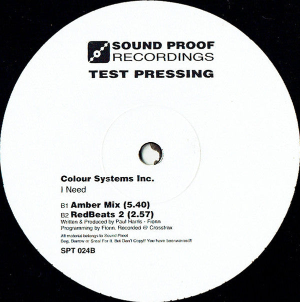 Colour System Inc : I Need (12", TP)