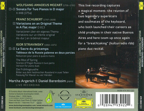 Wolfgang Amadeus Mozart, Franz Schubert, Igor Stravinsky / Martha Argerich, Daniel Barenboim : Piano Duos (CD, Album)