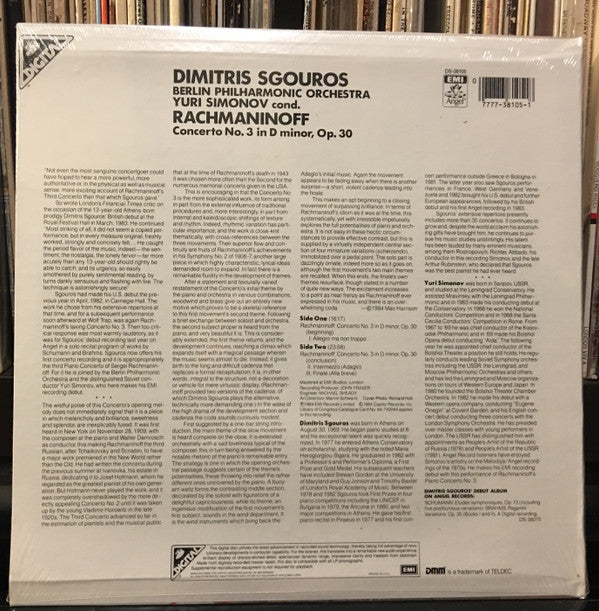 Sergei Vasilyevich Rachmaninoff, Dimitris Sgouros, Berliner Philharmoniker, Yuri Simonov : Piano Concerto No. 3 In D Minor (LP, DMM)