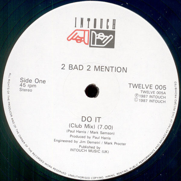 2 Bad 2 Mention : Do It (12")