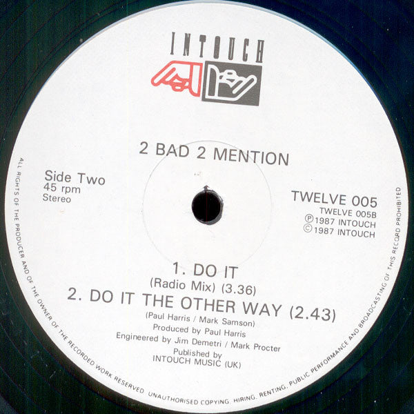 2 Bad 2 Mention : Do It (12")