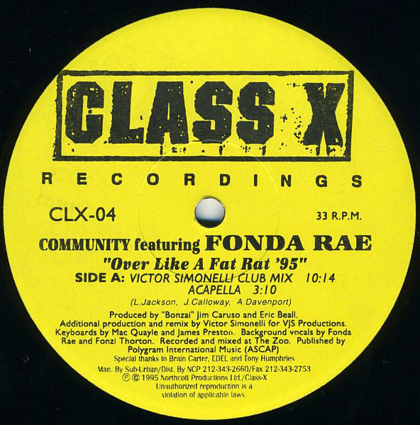 Community Featuring Fonda Rae : Over Like A Fat Rat '95 (12")